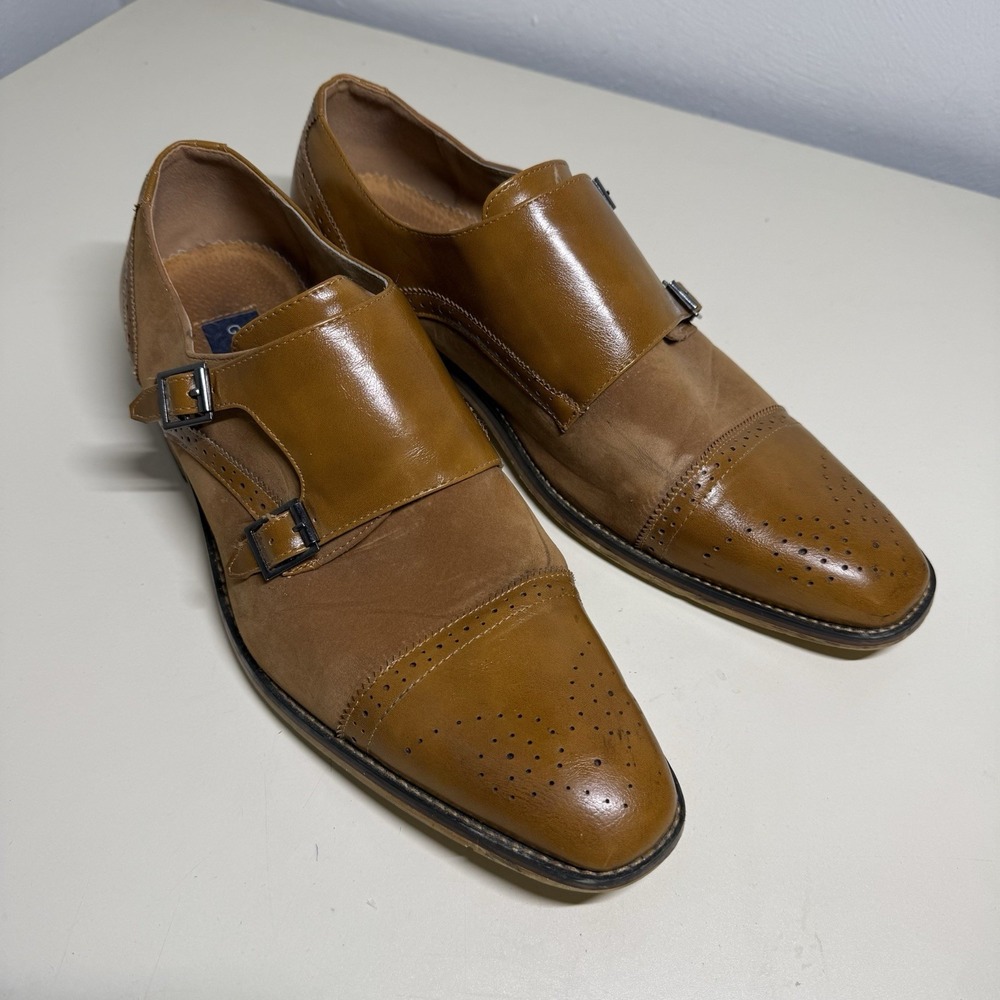 Gino Vitale Tan Double Monk Strap Dress Leather Suede Loafers / Men's Size 12